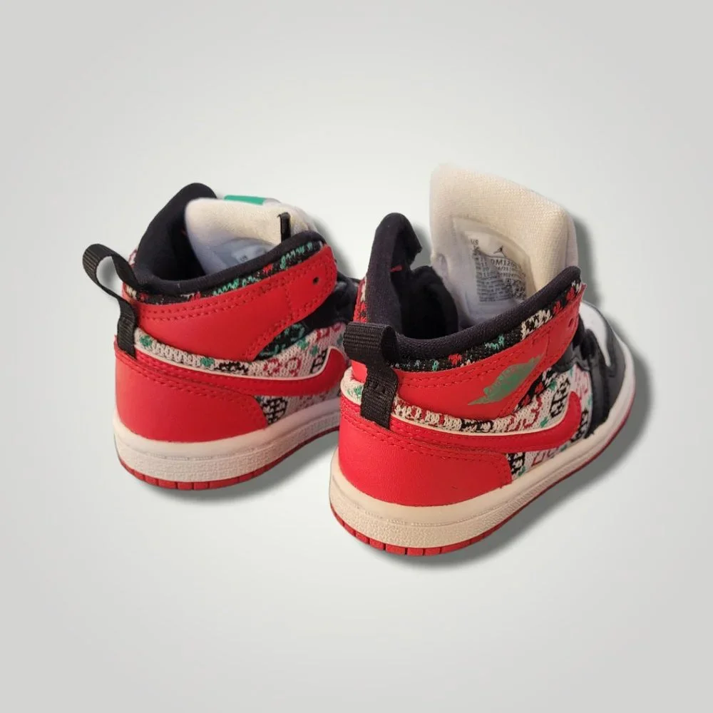 SOLD NIKE AIR JORDAN 1 MID SE (TD) WHITE "UGLY CHRISTMAS SWEATER" SZ 5c - Picture 3 of 6